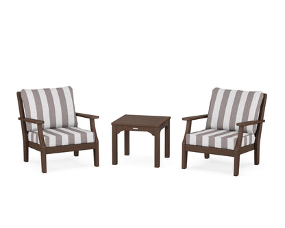Martha Stewart by POLYWOOD® Chinoiserie 3-Piece Deep Seating Set in Mahogany / Cabana Stripe Grey Mist