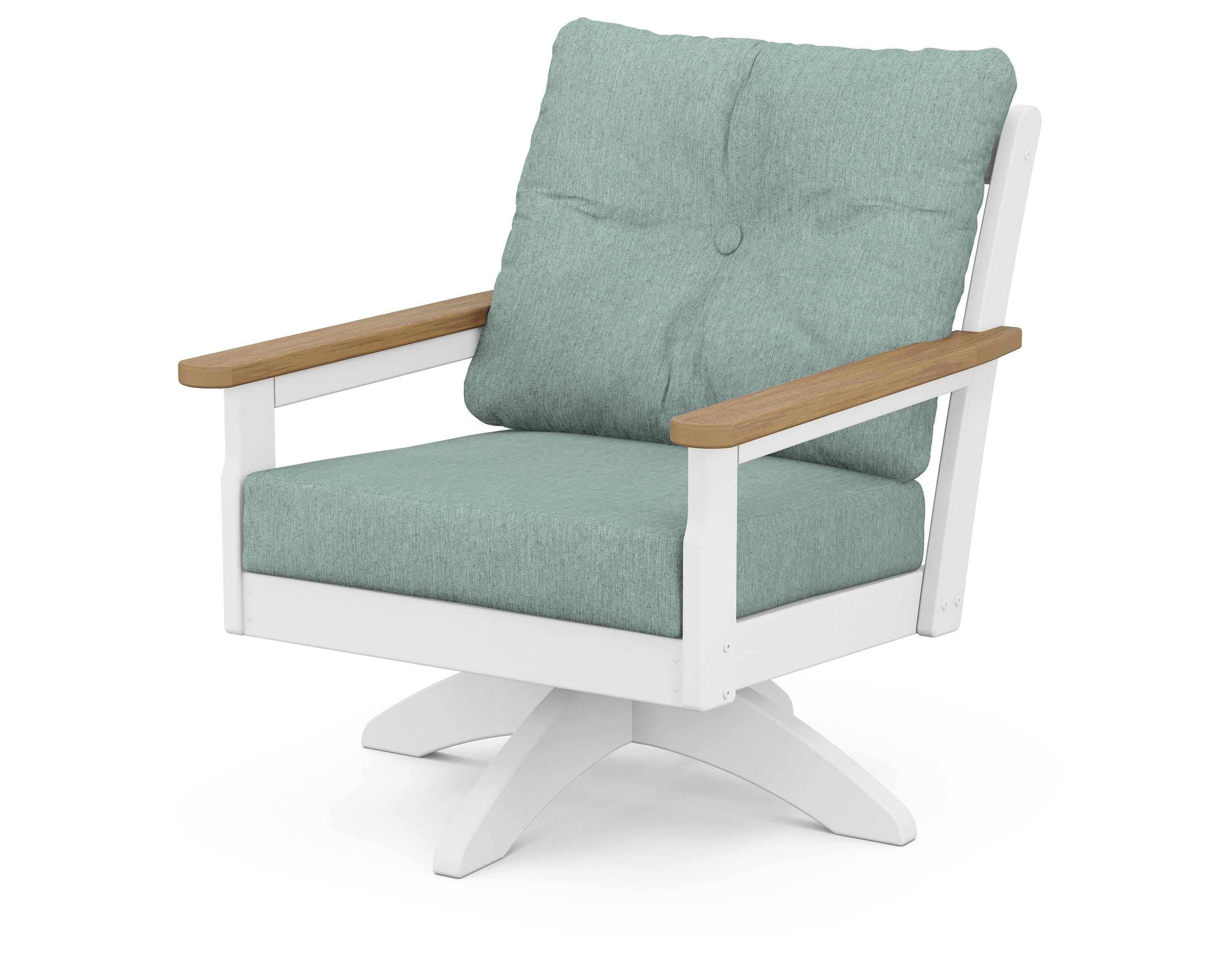 POLYWOOD® Vineyard Deep Seating Swivel Chair in White / Natural / Glacier Spa