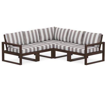 POLYWOOD® EDGE 5-Piece Modular Deep Seating Set in Mahogany / Cabana Stripe Grey Mist