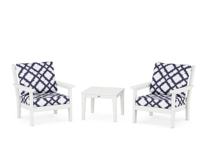 POLYWOOD® Chippendale 3-Piece Deep Seating Set in White / Trellis Navy