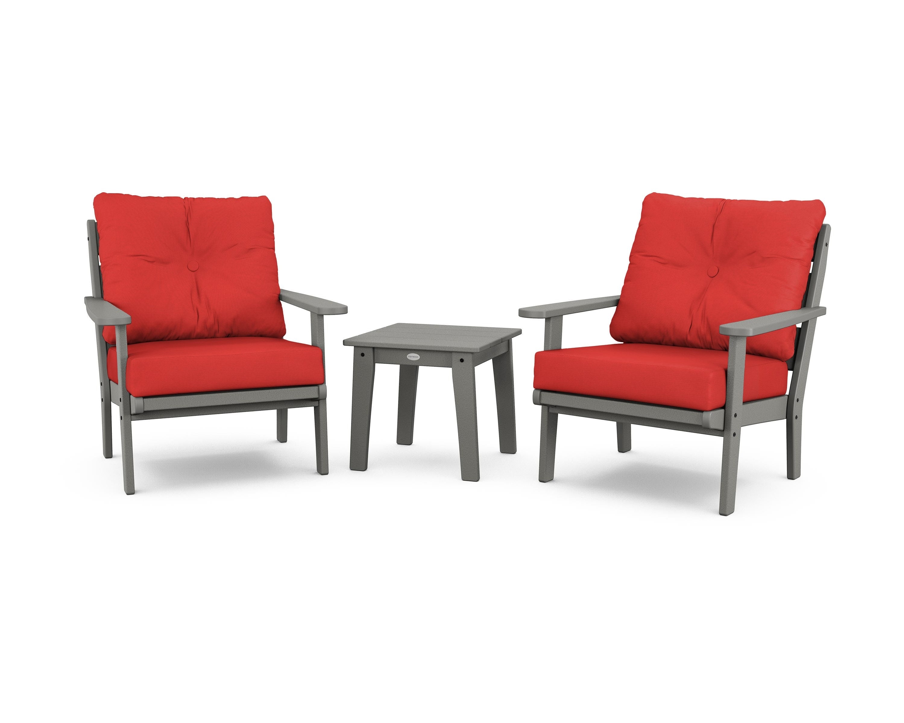 POLYWOOD® Lakeside 3-Piece Deep Seating Chair Set in Slate Grey / Crimson Linen