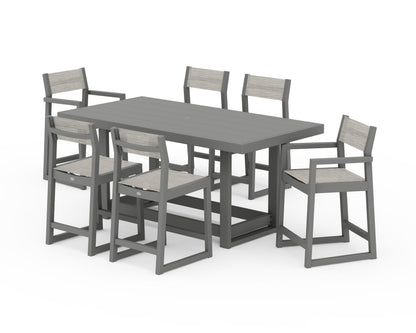 POLYWOOD® EDGE Sling 7-Piece Counter Table Set in Slate Grey / Birch Sling