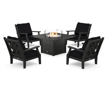 Country Living Wovendale 5-Piece Deep Seating Set with Fire Pit Table in Black / Midnight Linen