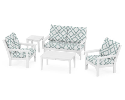 POLYWOOD® Vineyard 5-Piece Deep Seating Set in White / Trellis Glacier Spa