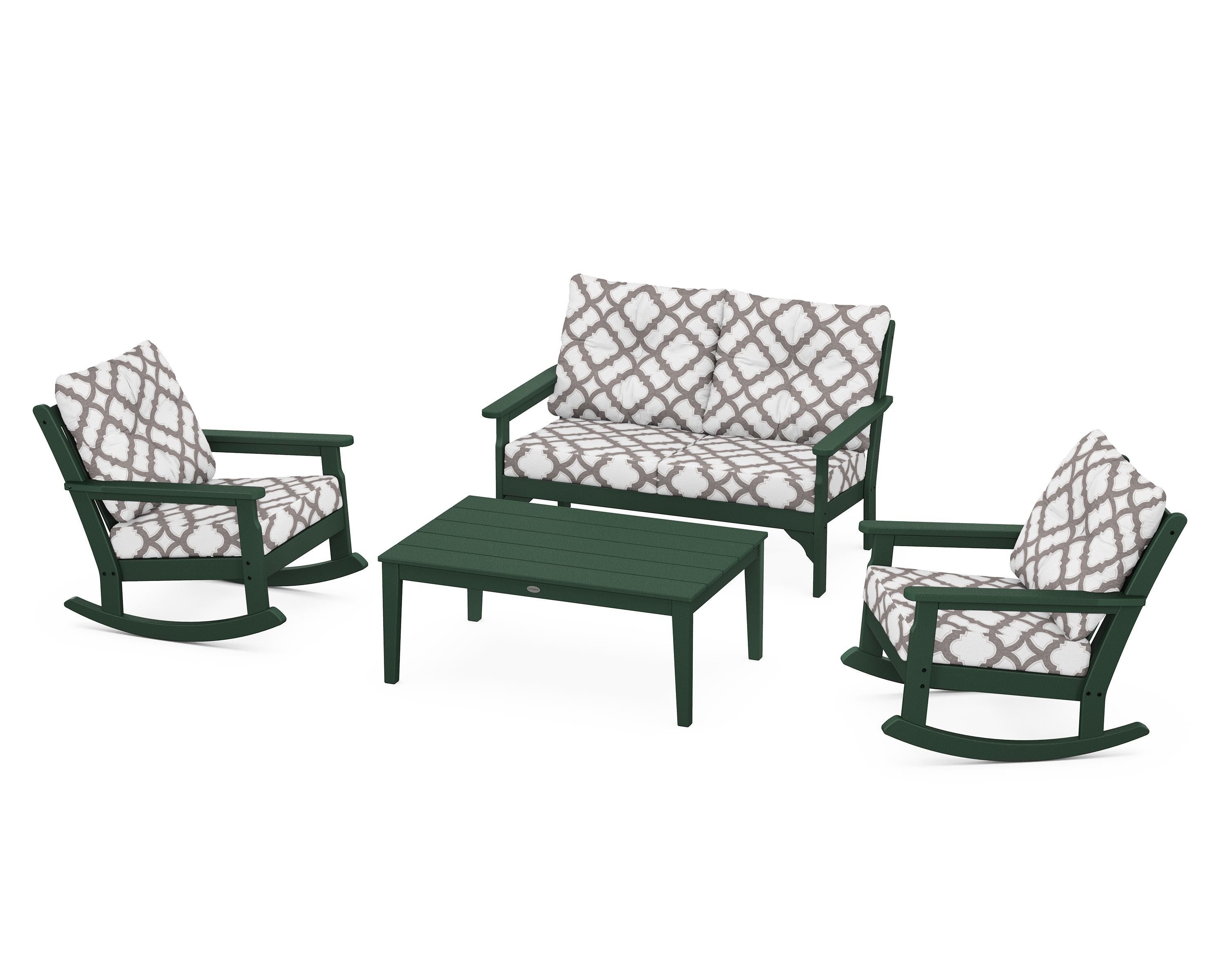 POLYWOOD® Vineyard 4-Piece Deep Seating Rocking Chair Set in Green / Trellis Grey Mist