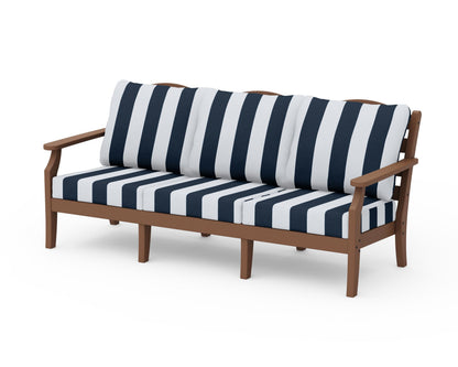 Draper James™ by  POLYWOOD® Savannah Deep Seating Sofa in Teak / Cabana Stripe Marine Indigo