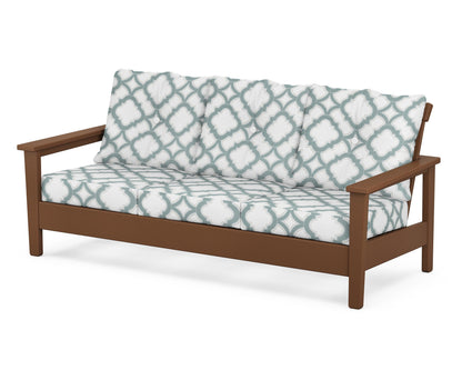 POLYWOOD® Prescott Deep Seating Sofa in Teak / Trellis Glacier Spa