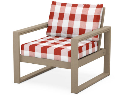 POLYWOOD® EDGE Club Chair in Vintage Sahara / Buffalo Plaid Crimson
