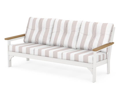 POLYWOOD® Vineyard Deep Seating Sofa in White / Natural / Cabana Stripe Dune Burlap