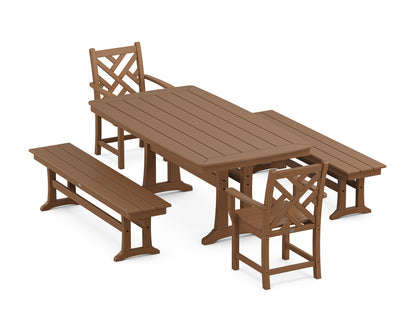 POLYWOOD® Chippendale 5-Piece Dining Set with Trestle Legs in Teak