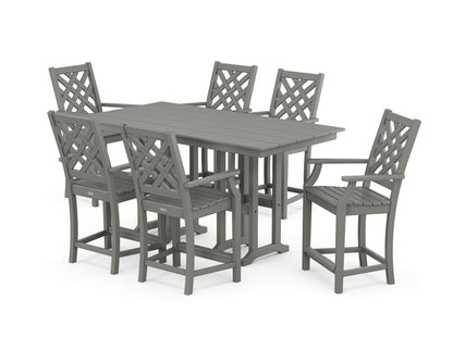 Country Living Wovendale Arm Chair 7-Piece Farmhouse Counter Set in Slate Grey