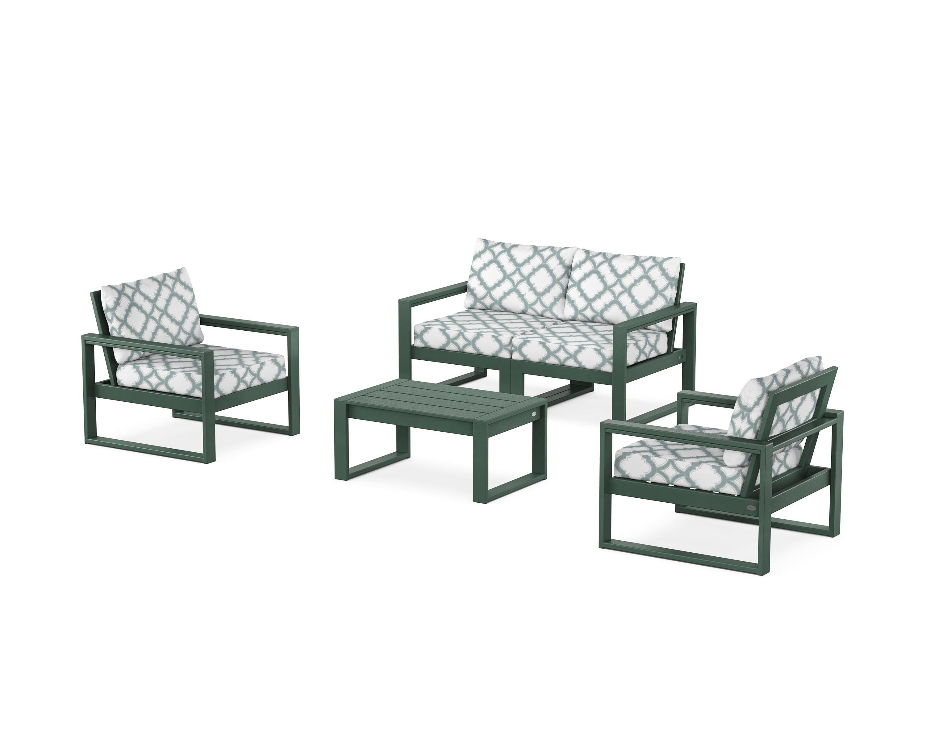 POLYWOOD® EDGE Sectional 4-Piece Deep Seating Set with Loveseat in Green / Trellis Glacier Spa