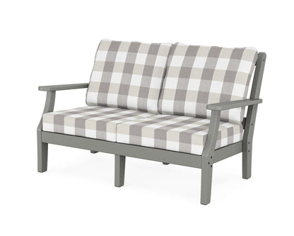 Martha Stewart by POLYWOOD® Chinoiserie Deep Seating Loveseat in Slate Grey / Buffalo Plaid Grey Mist