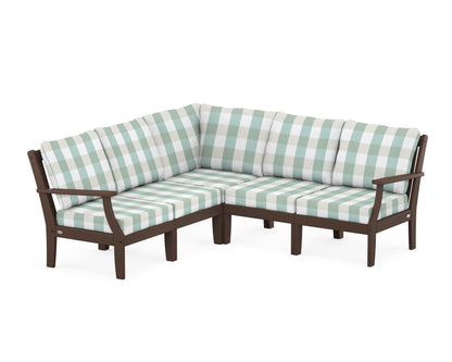 POLYWOOD® Braxton Modular 5-Piece Deep Seating Set in Mahogany / Buffalo Plaid Glacier Spa