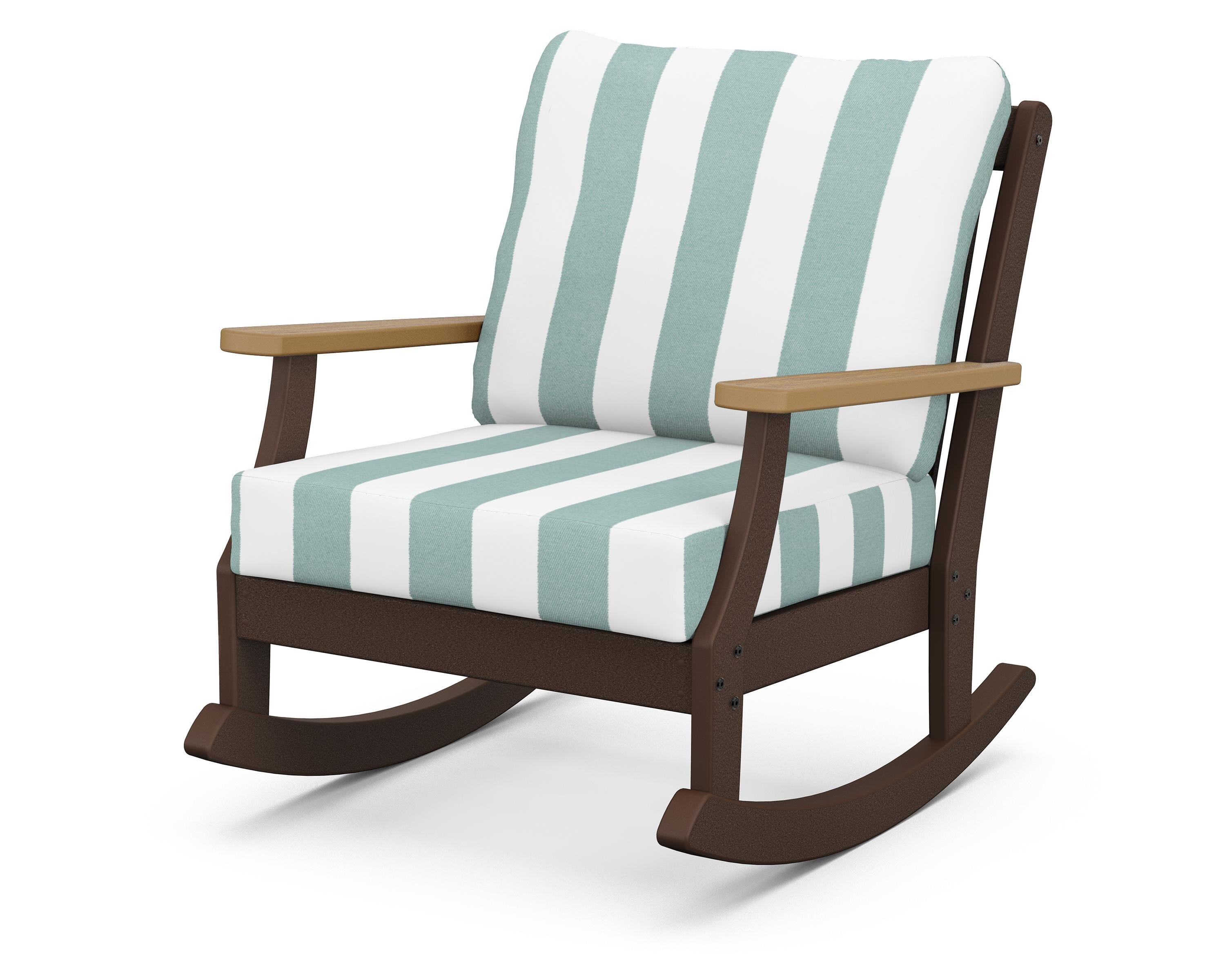 POLYWOOD® Braxton Deep Seating Rocking Chair in Mahogany / Natural / Cabana Stripe Glacier Spa