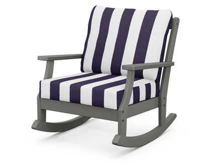 POLYWOOD® Braxton Deep Seating Rocking Chair in Slate Grey / Cabana Stripe Navy