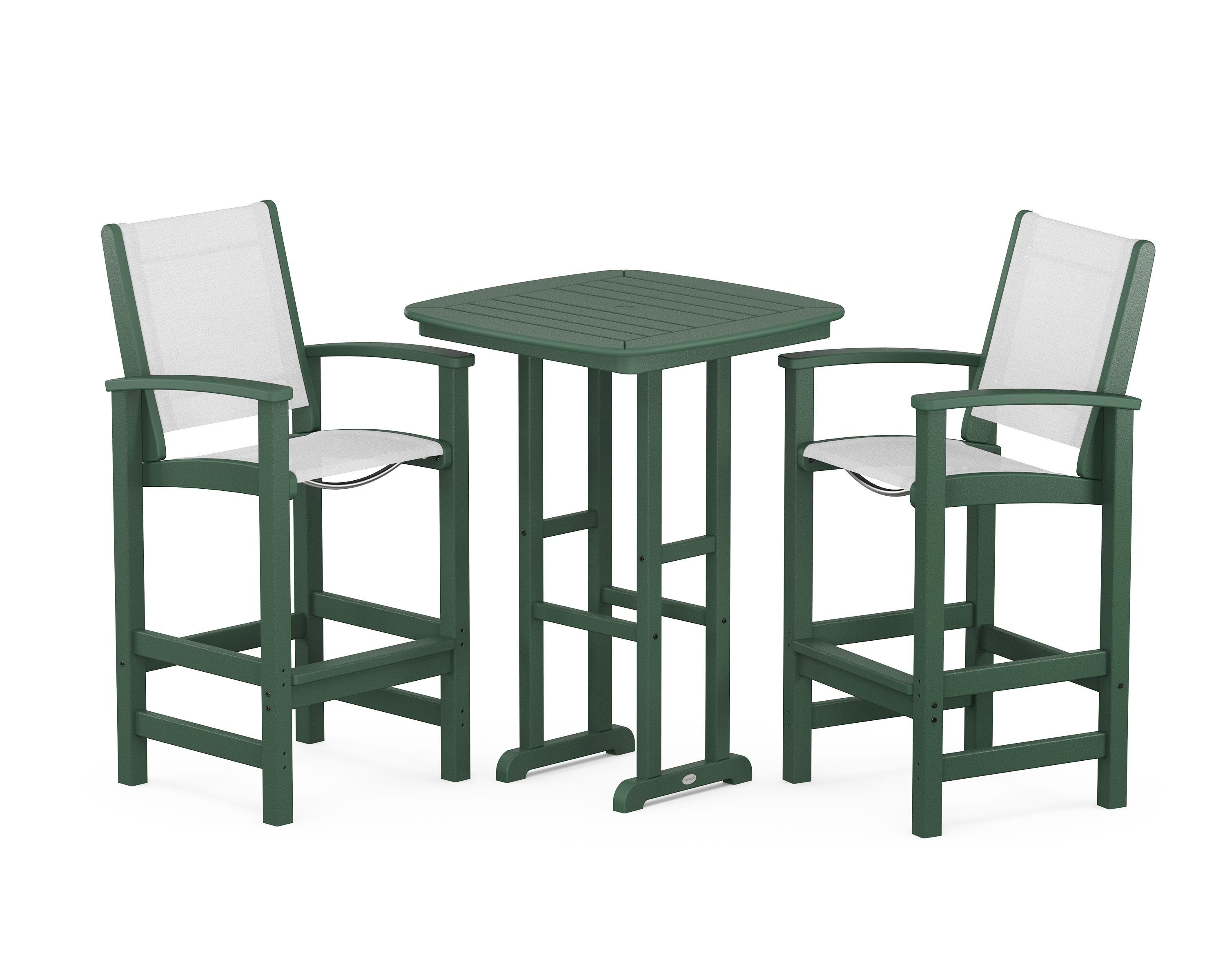 POLYWOOD® Coastal 3-Piece Bar Set in Green / White Sling