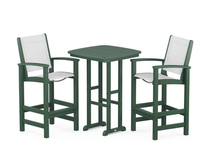 POLYWOOD® Coastal 3-Piece Bar Set in Green / White Sling