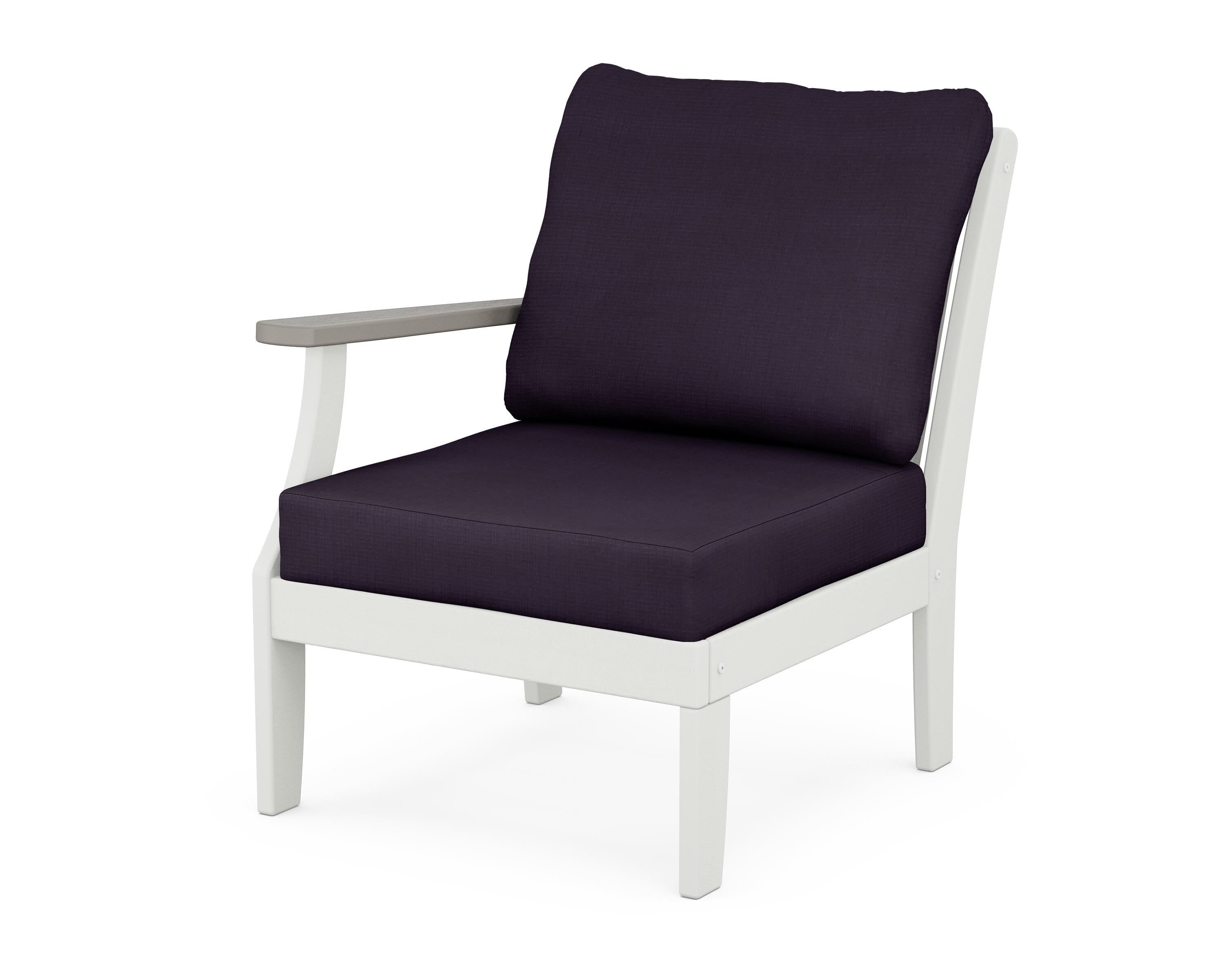 POLYWOOD® Braxton Modular Left Arm Chair in White / Driftwood / Navy Linen