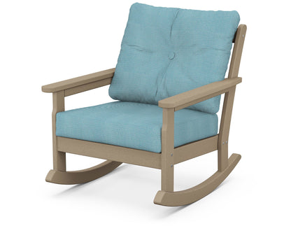 POLYWOOD® Vineyard Deep Seating Rocking Chair in Vintage Sahara / Lattice Sky Blue