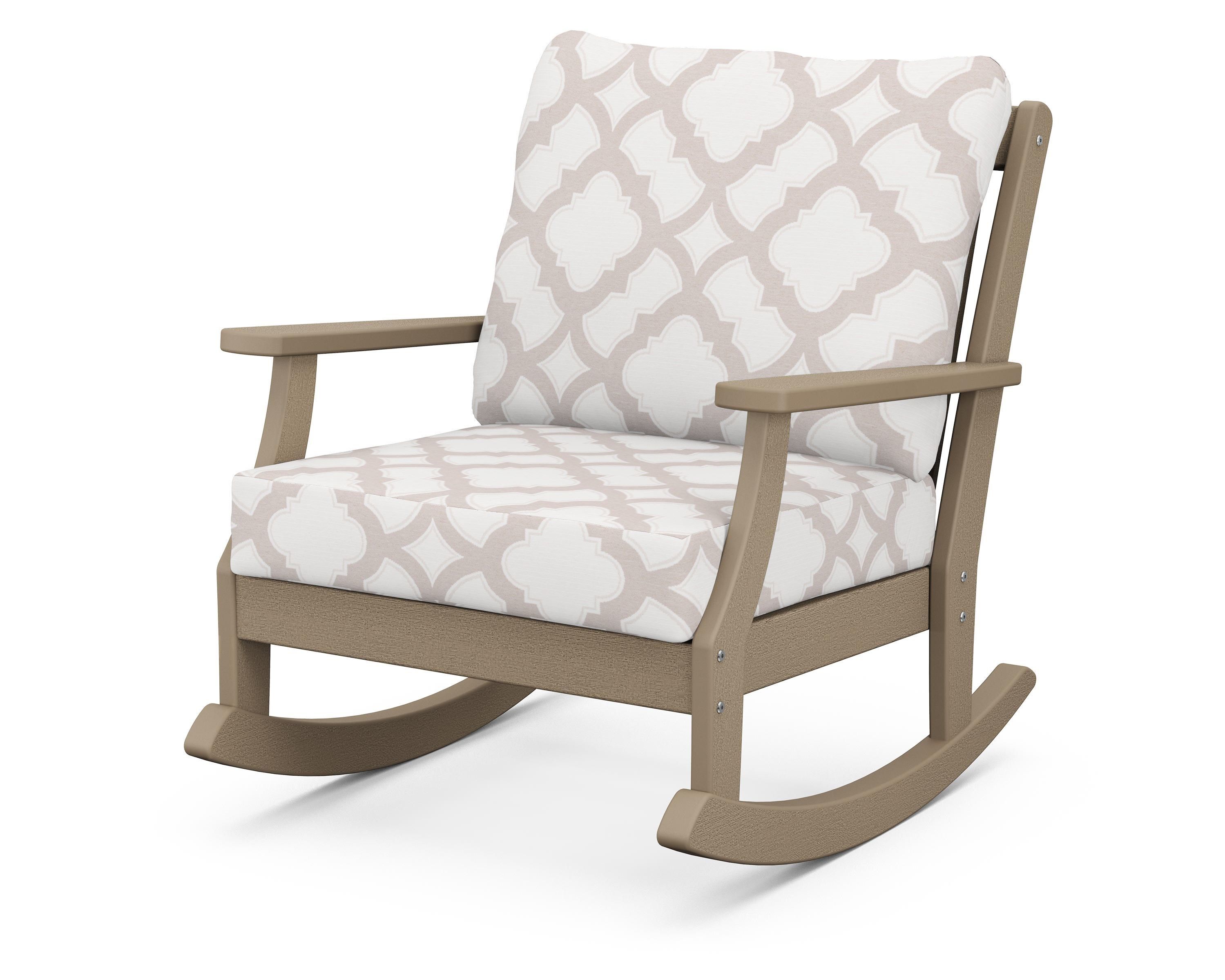POLYWOOD® Braxton Deep Seating Rocking Chair in Vintage Sahara / Trellis Dune Burlap
