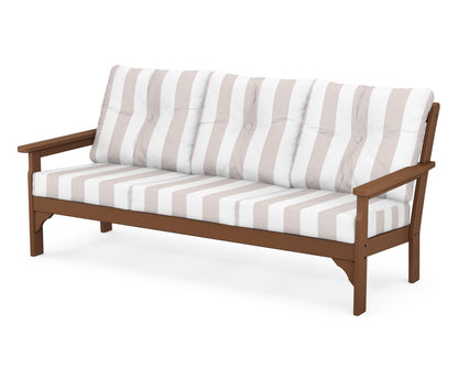 POLYWOOD® Vineyard Deep Seating Sofa in Teak / Cabana Stripe Dune Burlap