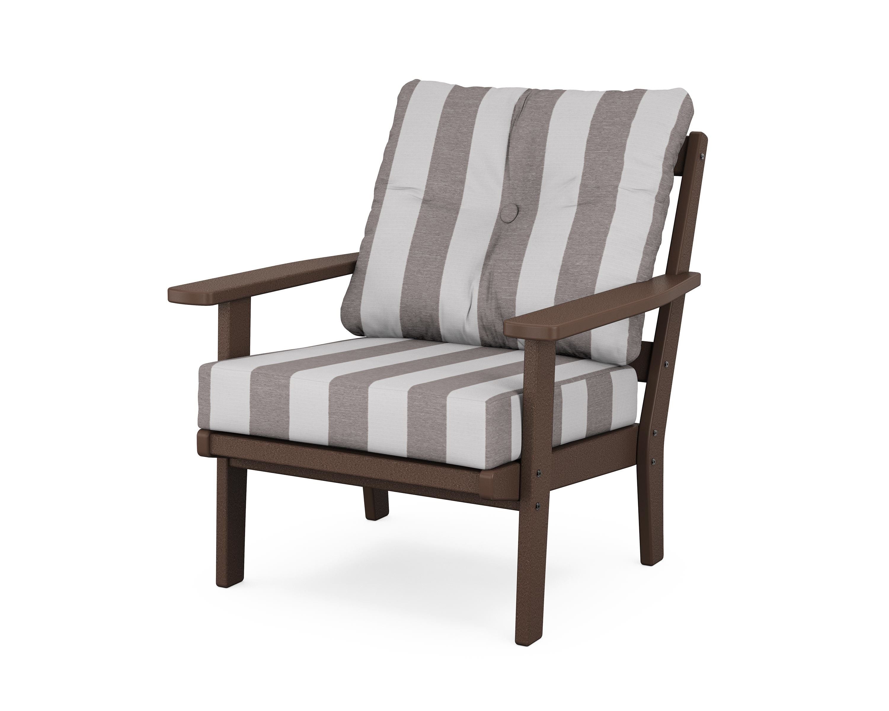 POLYWOOD® Prairie Deep Seating Chair in Mahogany / Cabana Stripe Grey Mist
