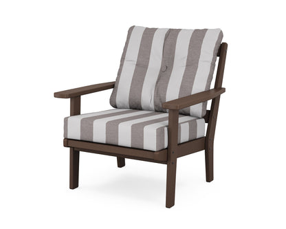 POLYWOOD® Prairie Deep Seating Chair in Mahogany / Cabana Stripe Grey Mist