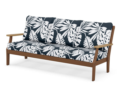 POLYWOOD® Braxton Deep Seating Sofa in Teak / Natural / Leaf Marine Indigo
