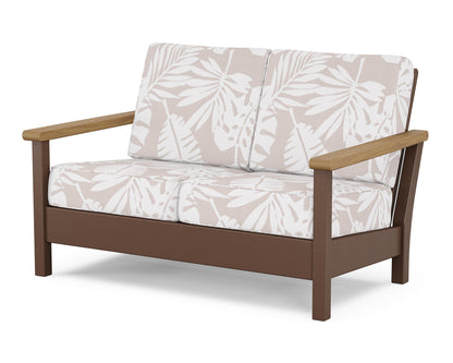 POLYWOOD® Harbour Deep Seating Loveseat in Mahogany / Natural / Leaf Dune Burlap