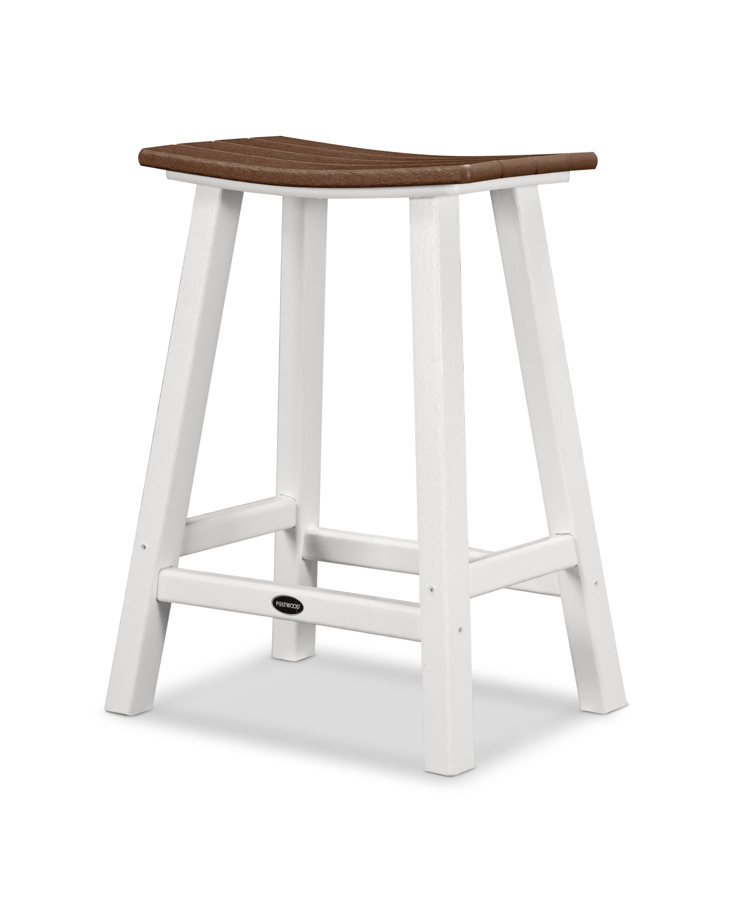 POLYWOOD® Contempo 24" Saddle Counter Stool in White / Mahogany