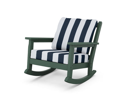 POLYWOOD® Chippendale Deep Seating Rocking Chair in Green / Cabana Stripe Marine Indigo
