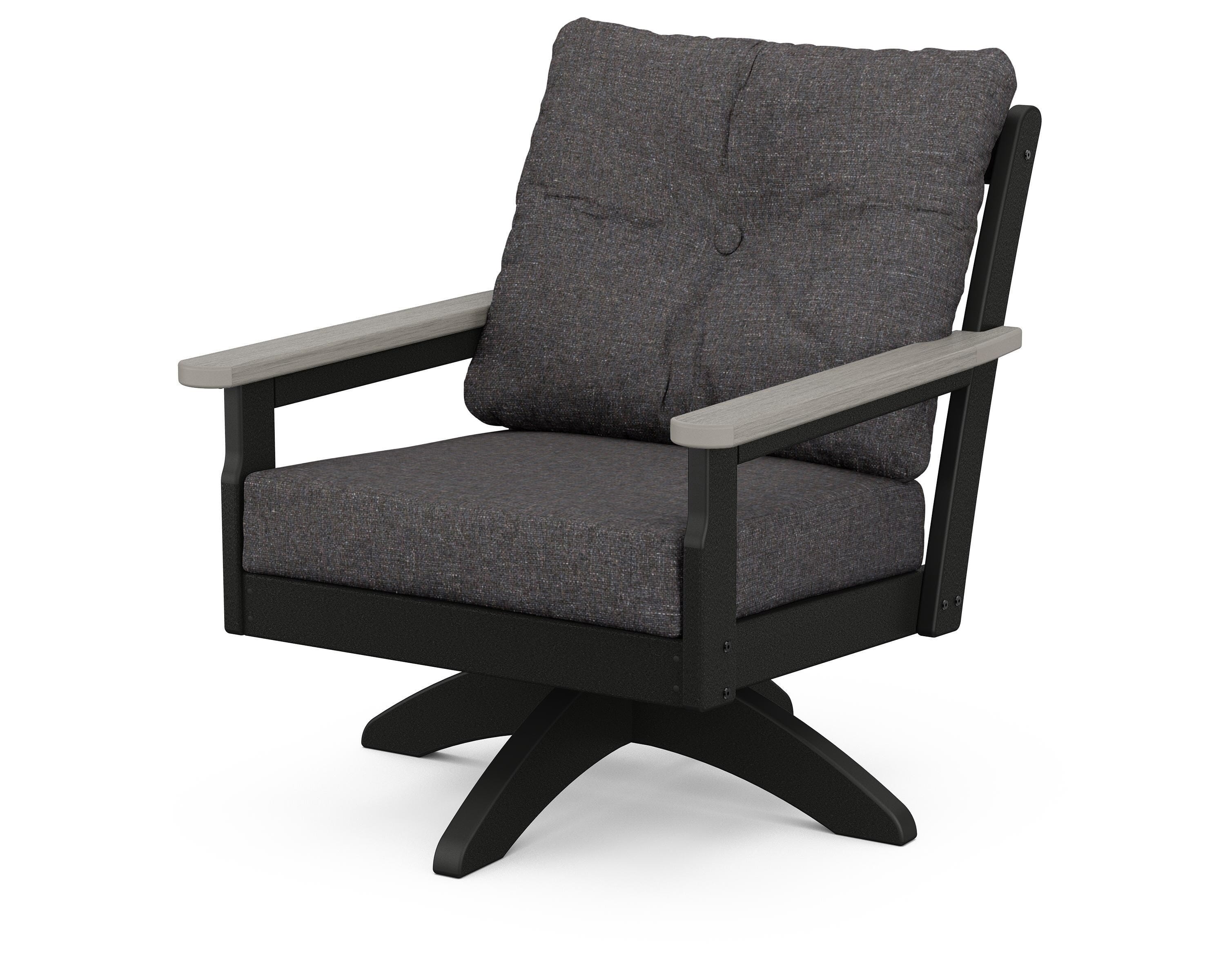 POLYWOOD® Vineyard Deep Seating Swivel Chair in Black / Driftwood / Ash Charcoal