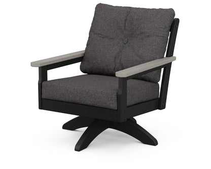 POLYWOOD® Vineyard Deep Seating Swivel Chair in Black / Driftwood / Ash Charcoal