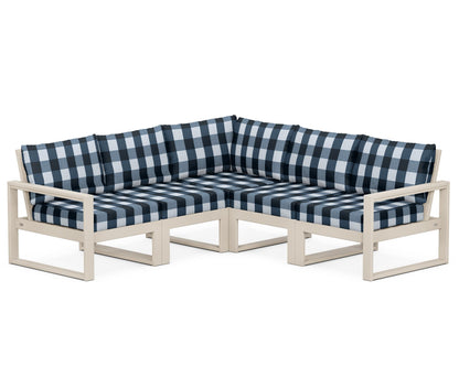 POLYWOOD® EDGE 5-Piece Modular Deep Seating Set in Sand / Buffalo Plaid Marine Indigo