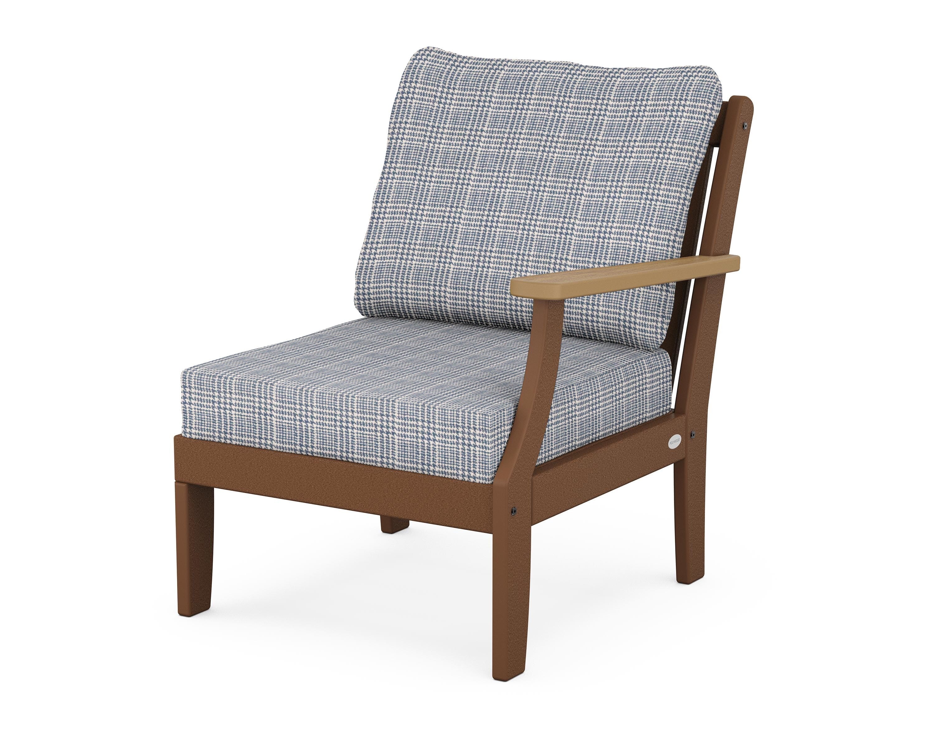 POLYWOOD® Braxton Modular Right Arm Chair in Teak / Natural / Houndstooth Sky Blue