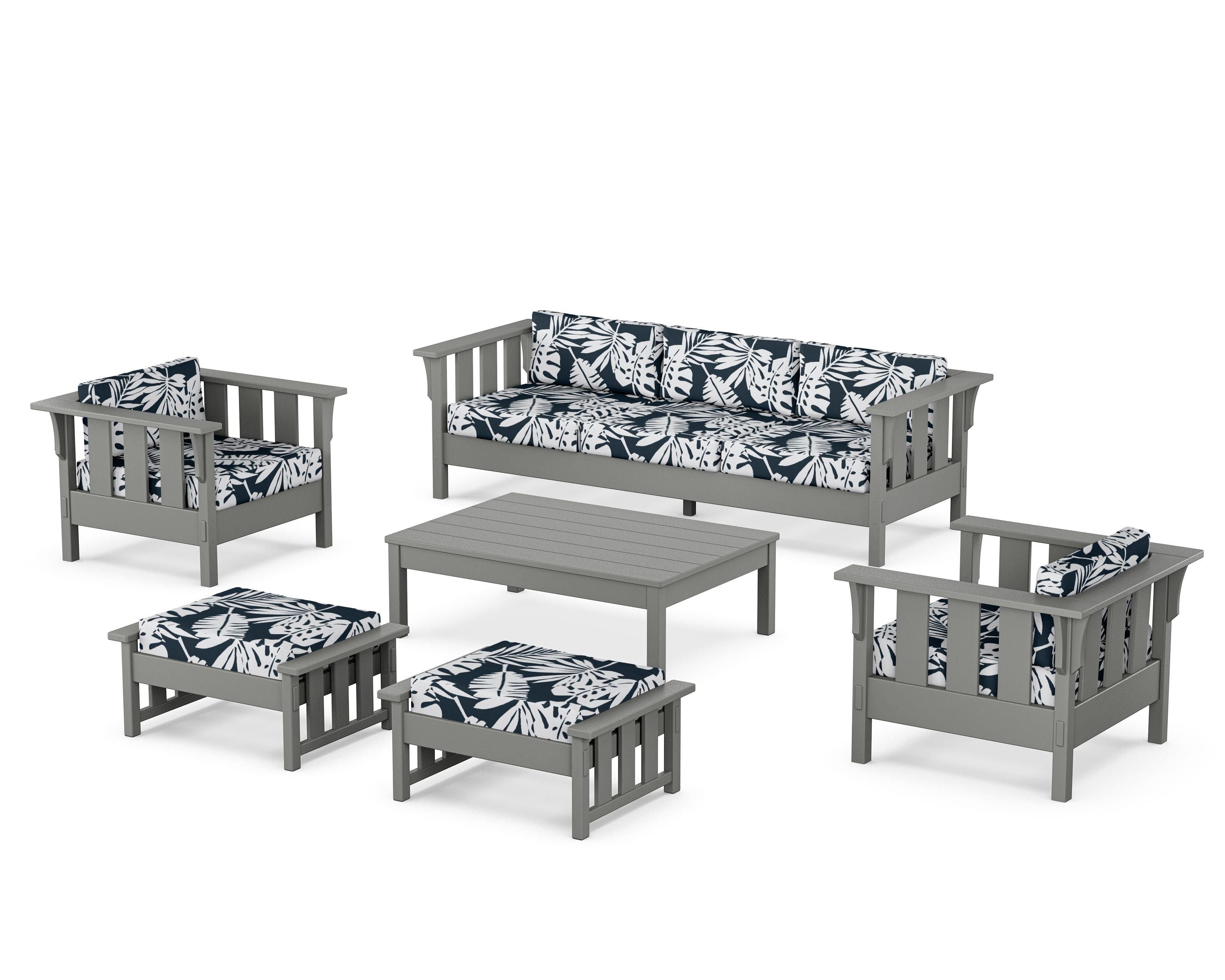 Martha Stewart by POLYWOOD® Acadia 6-Piece Lounge Sofa Set in Slate Grey / Leaf Marine Indigo