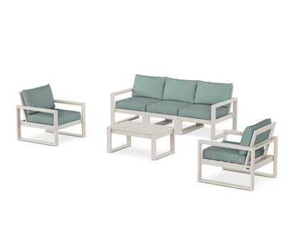 POLYWOOD® EDGE Sectional 4-Piece Deep Seating Set with Sofa in Sand / Glacier Spa