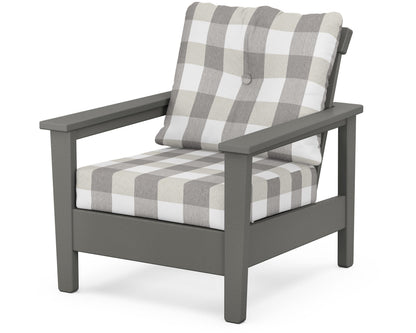 POLYWOOD® Prescott Deep Seating Chair in Slate Grey / Buffalo Plaid Grey Mist