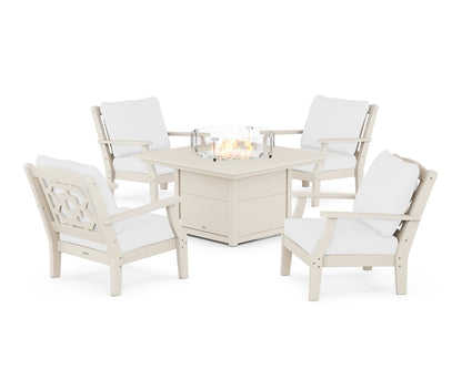 Martha Stewart by POLYWOOD® Chinoiserie 5-Piece Deep Seating Set with Fire Pit Table in Sand / Natural