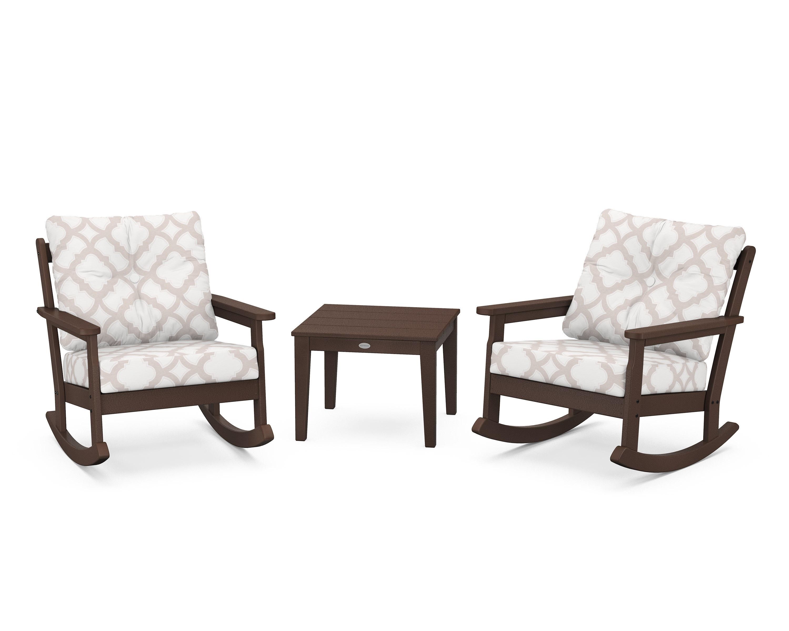 POLYWOOD® Vineyard 3-Piece Deep Seating Rocker Set in Mahogany / Trellis Dune Burlap