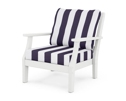 Martha Stewart by POLYWOOD® Chinoiserie Deep Seating Chair in White / Cabana Stripe Navy