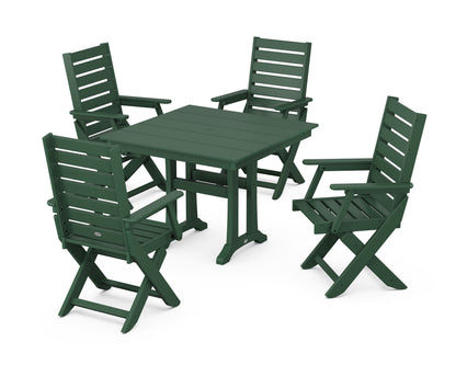 POLYWOOD® Captain Folding Chair 5-Piece Farmhouse Dining Set With Trestle Legs in Green