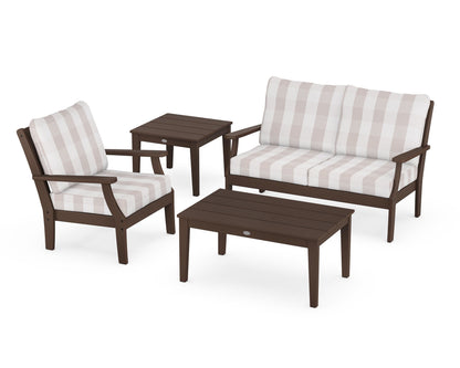POLYWOOD® Braxton 4-Piece Deep Seating Set in Mahogany / Buffalo Plaid Dune Burlap