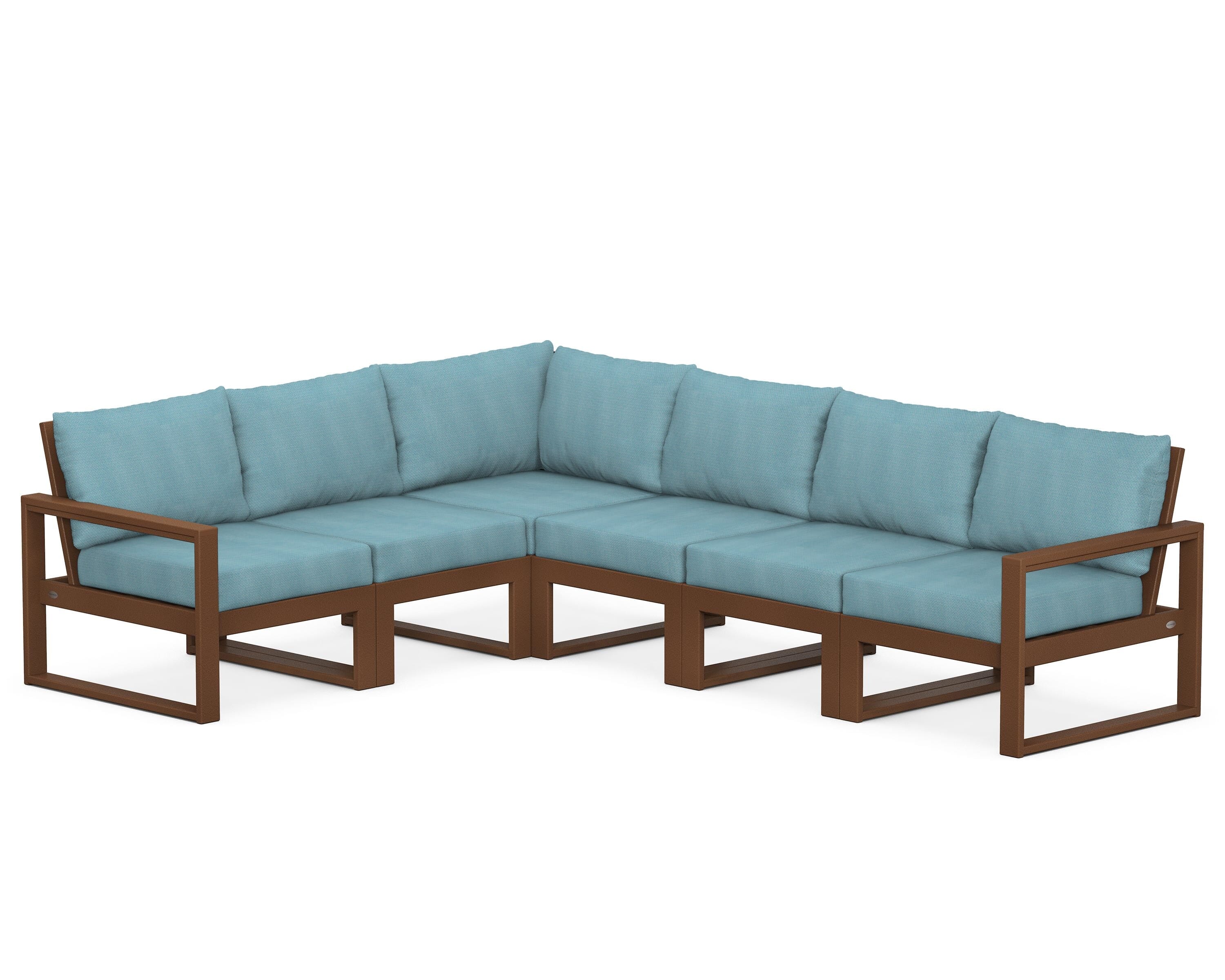 POLYWOOD® EDGE 6-Piece Modular Deep Seating Set in Teak / Lattice Sky Blue