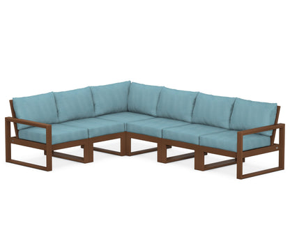 POLYWOOD® EDGE 6-Piece Modular Deep Seating Set in Teak / Lattice Sky Blue