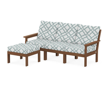 POLYWOOD® Vineyard 4-Piece Sectional with Ottoman in Teak / Trellis Glacier Spa