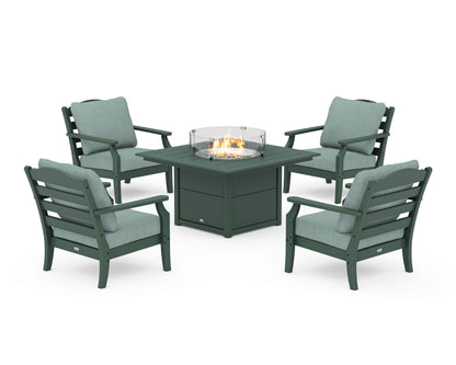 Draper James™ by  POLYWOOD® Savannah 5-Piece Deep Seating Set with Fire Pit Table in Green / Glacier Spa