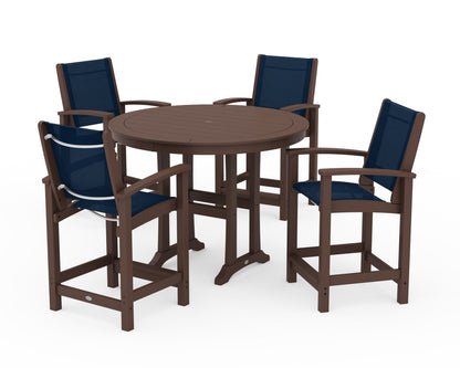POLYWOOD® Coastal 5-Piece Counter Set in Mahogany / Navy Blue Sling