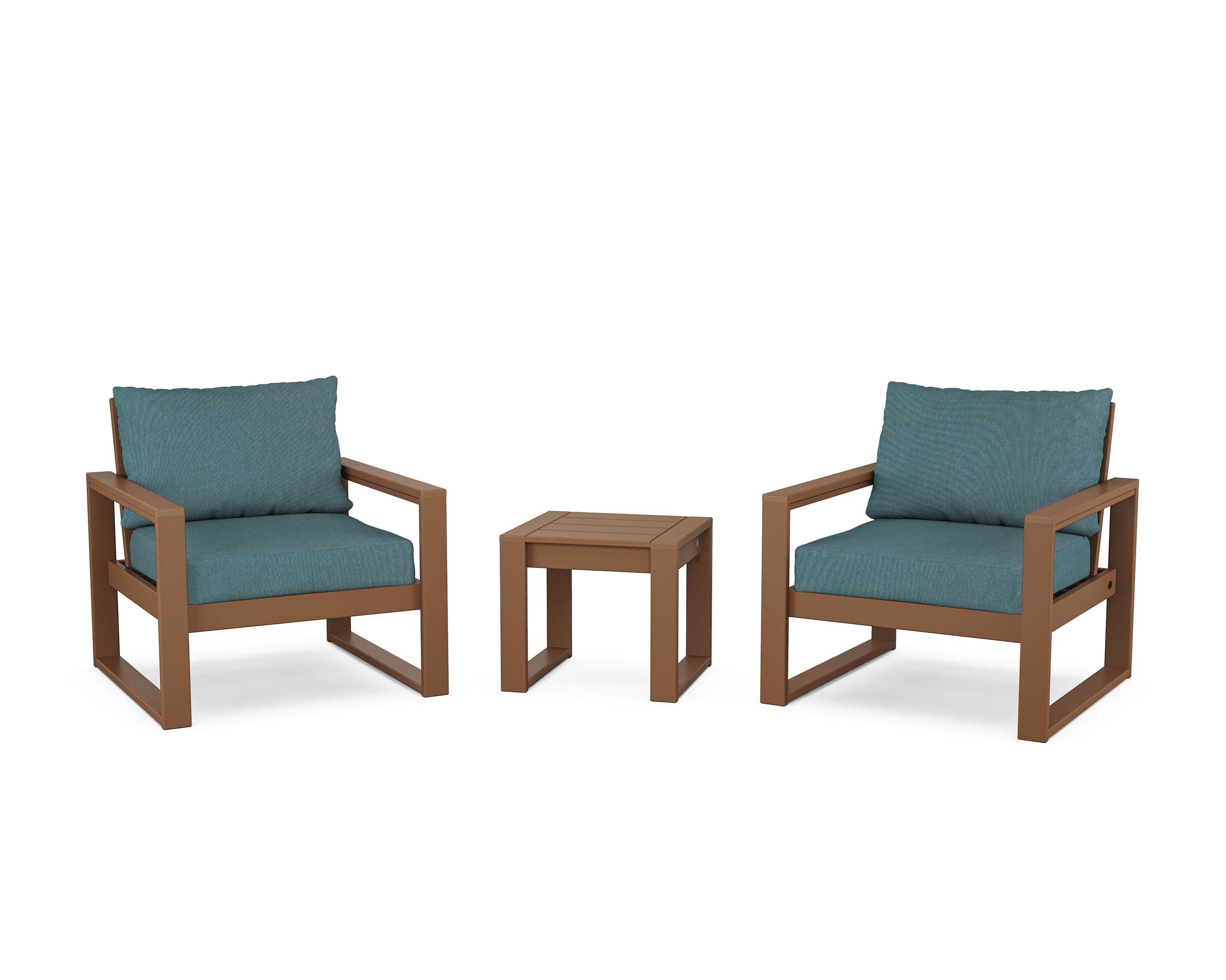 POLYWOOD® EDGE Sectional 3-Piece Deep Seating Set in Teak / Ocean Teal